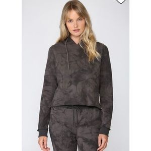 Fate dark tie dye drawstring hood cropped sweatshirt with exposed hem